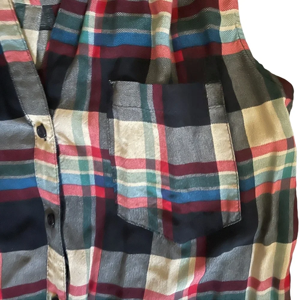 Fun 2 Fun Woman’s ModCloth Vintage Plaid Sleeveless Button Up Collared Blouse - Picture 6 of 10